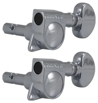 Grover 406C6 Mini Locking Rotomatics with Round Button - Guitar Machine Heads, 6-in-Line, Bass Side (Left) - Chrome