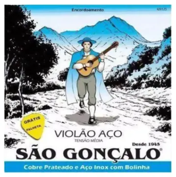 São Gonçalo Encordoamento para Violão de Aço São Gonçalo - Modelo Prateado em Calibre .011 - .046 ( + 1 Palheta Grátis)