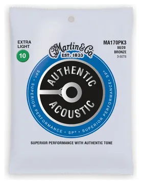 Martin MA170PK3 Authentic Extra Light 010-047 80/20 Bronze Saiten für Westerngitarre (3er Pack)