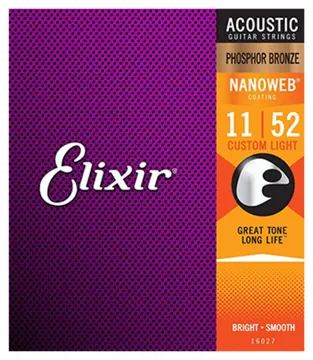 Elixir Nanoweb 16052 12-53 Acoustic Guitar Strings Phosphor Bronze