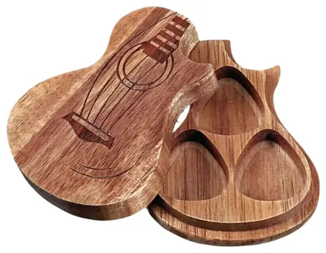 Wooden Guitar Shaped Pick Holder Box