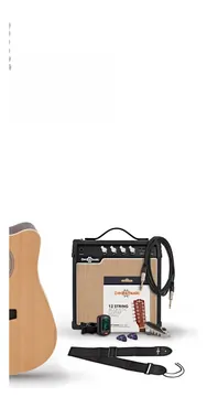 Gear4music Dreadnought 12-snarige Elektro-akoestische Gitaar, Naturel, 15W Akoestische Versterker & Accessoireset