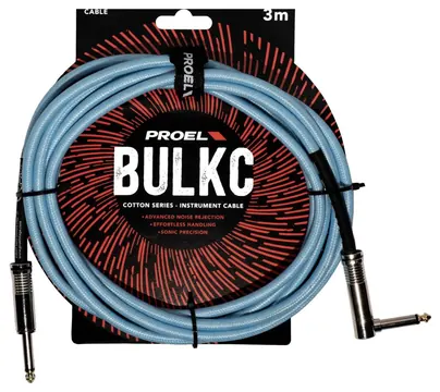 Proel BULK120CLU3BL Cavo telato jack Mono 6.3 a jack Mono 6.3 angolo 3mt Azzurro