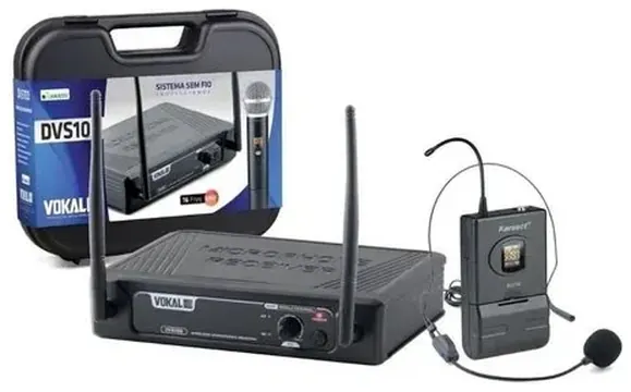 Vokal Microfone Sem Fio Vokal Dvs100 Duplo Headset e Lapela