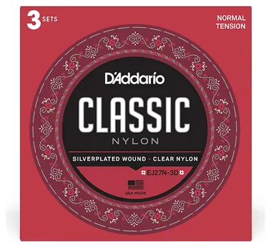 DAddario EJ27N-3D Normal Tension E1-E6 3-Pack Classic Guitar Strings, Saiten für Konzertgitarre,