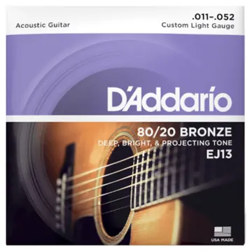 D'Addario EJ13| 80/20 Bronze Acoustic Guitar String Set | med -light | 11-52