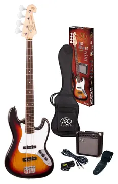 SX SB1 Jazz Bass Package with 15-Watt Amp | 3 Tone Sunburst