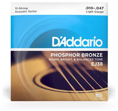 D'Addario EJ38 Phosphor Bronze Acoustic 12-String Guitar Strings, Light 10-47
