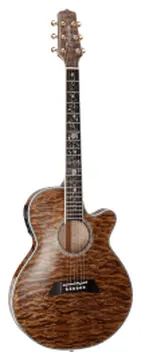 Takamine Guitare Thin Line Series TSP100 FX Cutaway Quilt Vintage Tobacco