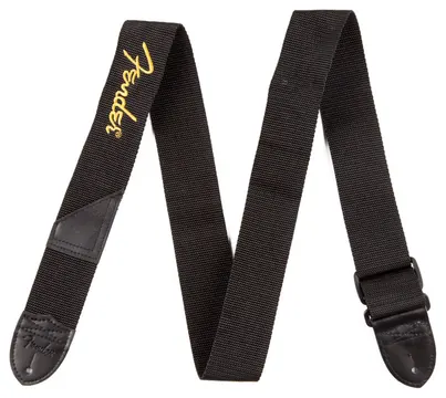 Fender Logo Strap Black/Yellow Logo Tracolla per chitarra, cinturino nero da 2"