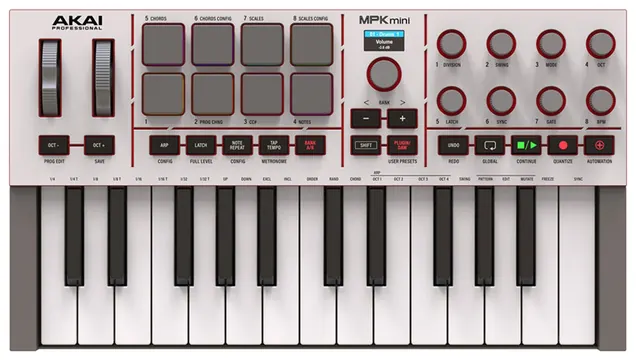 Akai MPK Mini MKIV Mini Tastiera Controller Midi 25T, USB e 8 Pad MPC, Grey