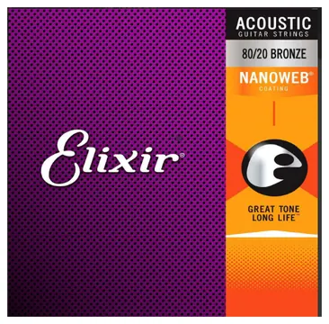 Elixir Nanoweb 80/20 Bronze Acoustic Guitar Strings 11-52 Custom Light