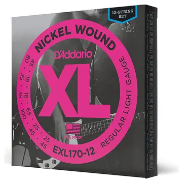 D'Addario EXL170-12 Nickel Wound Bass Guitar Strings, Light, 18-45