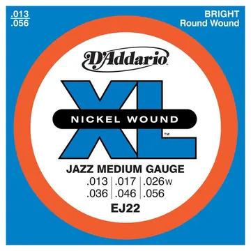D'Addario EJ22 Saiten für E-Gitarre, mit Nickel umsponnen, Jazz Medium, 13-56