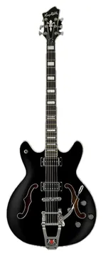Hagstrom Tremar Viking Deluxe Baritone -09 Hollowbody E-Gitarre, black gloss
