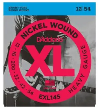 D'Addario Nickel Wound Electric Guitar Strings, Heavy, Plain 3rd, 12-54, EXL145