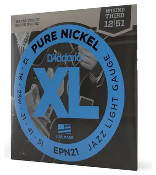 D'Addario EPN21 Pure Nickel Electric Guitar Strings, Jazz Light, 12-52