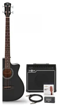 Gear4music Elektro-akoestische Basgitaar, Zwart + 35W Versterkerpakket