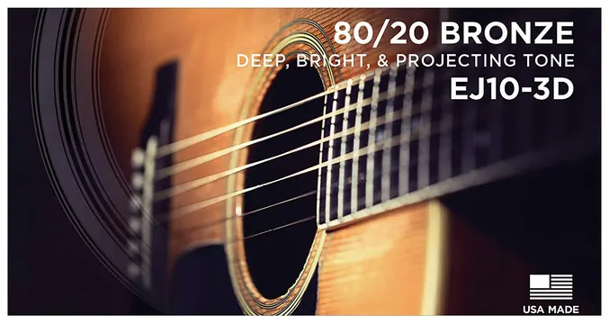 D'Addario EJ10-3D Bronze Acoustic Guitar Strings, Extra Light, 10-47, 3 SETS