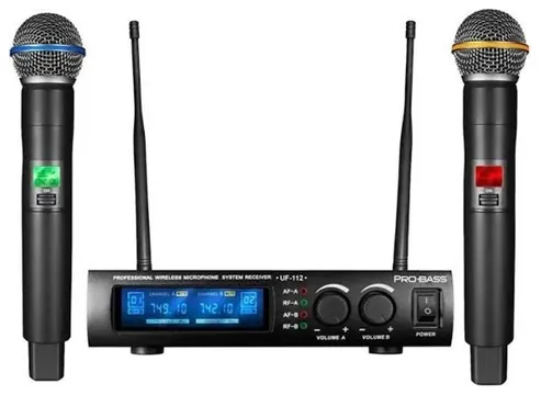Pro Bass Microfone Sem Fio Pro Bass UF112 Mão Duplo