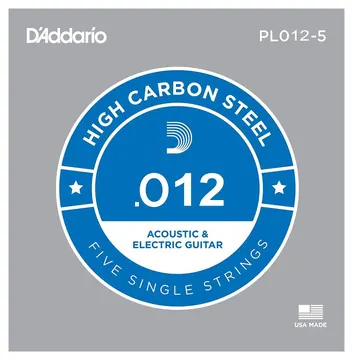 D'Addario PL012-5 Acoustic Or Electric 012 Plain Steel Guitar Strings FIVE PACK!