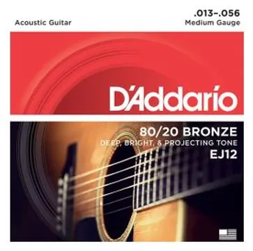D'Addario 80/20 Bronze Acoustic Guitar Strings, Medium, 13-56, EJ12
