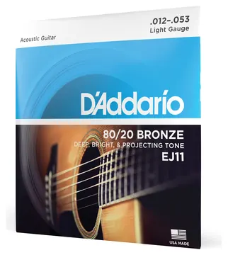 D'Addario EJ11 80/20 Bronze Acoustic Guitar Strings, Light, 12-53