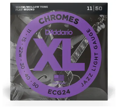 D'Addario ECG24 Chromes Flat Wound Electric Guitar Strings, Jazz Light, 11-50