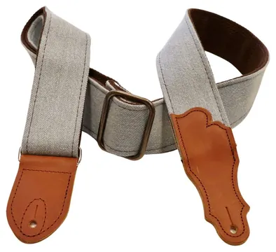 Franklin Straps DN-BL-CG 2" Blue Distressed Denim/Cognac Leather End Tab