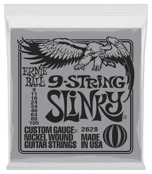 Ernie Ball 2628 Slinky Nickel 9-String Saiten für 9-Saitige E-Gitarre, .009-.105