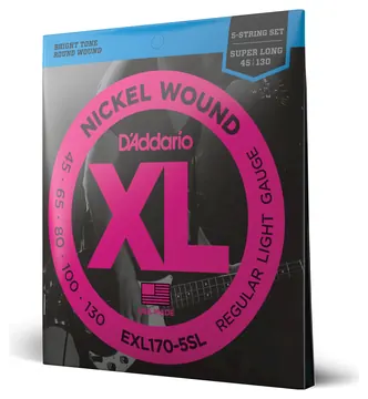 D'Addario EXL170-5SL 5-String Nickel Wound Bass Guitar Strings, Light, Super Long Scale