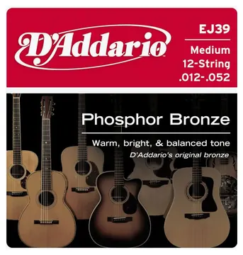 DAddario EJ39 Light 012-052 / 12-String Phosphor Bronze Round. Saiten für Westerngitarre