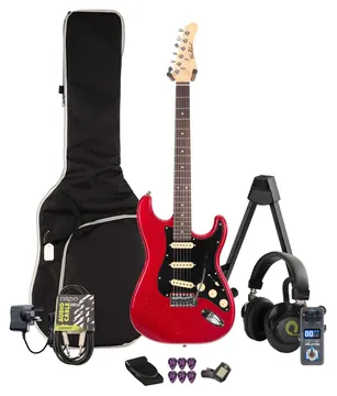 EastCoast ST1 Electric Guitar in Ruby Sparkle Multi-FX & Modelling Bundle with Accessories