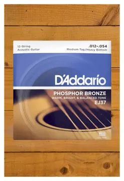 D'Addario 12-String Guitar String Set, Phosphor Bronze, EJ37 Medium Top/Heavy Bottom .012-.054