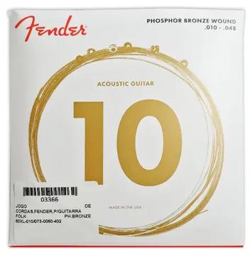 Jogo de Cordas Fender 60XL para Guitarra Folk Phosphor Bronze 010