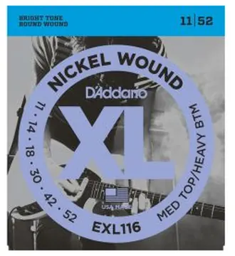 D'Addario Nickel Wound Electric Guitar Strings, Medium Top/Heavy Bottom, 11-52, EXL116