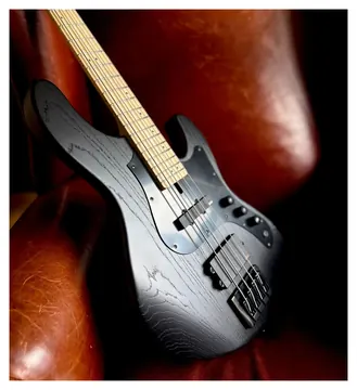 FGN J Standard Mighty Jazz, JMJ2ASHDEM Open Pore Black Bass Guitar