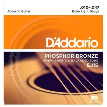 D'Addario Phosphor Bronze Acoustic Guitar Strings, Extra Light, 10-47, EJ15