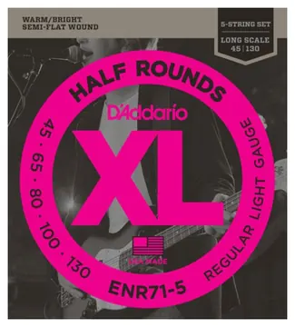 D'Addario ENR71-5 Half Rounds 5-String Bass Guitar Strings,45-130, Long Scale