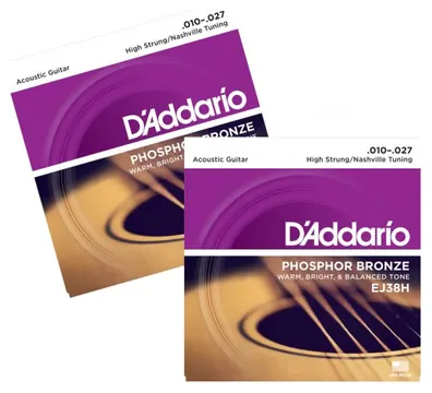 D'Addario EJ38H (X2 PACK) Phosphor Bronze Acoustic Guitar Strings, High Strung/Nashville Tuning