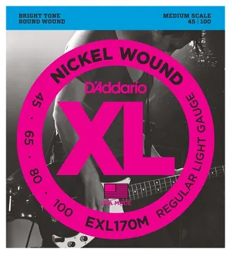 D'Addario EXL170M Nickel Wound Bass Guitar Strings, Light, 45-100