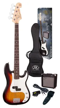 SX SB2 Precision Style Bass Package with 15-Watt Amp | 3 Tone Sunburst