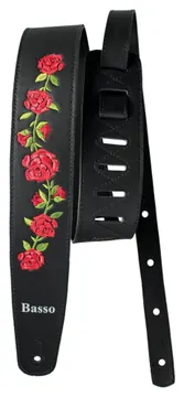 Basso Correia Alça Violão Guitarra Baixo Basso Preto Floral Flores Vermelhas Cód. VTFL01