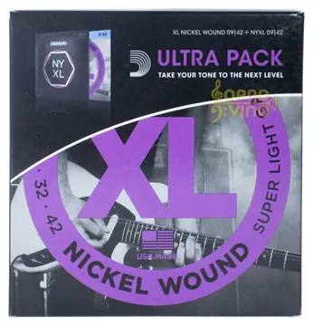D'Addario Pack c/ 2 Encordoamentos p/ Guitarra 009 Daddario EXL120 e NYXL0942