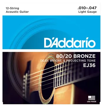 D'Addario EJ36 12-String Bronze Acoustic Guitar Strings, Light, 10-47