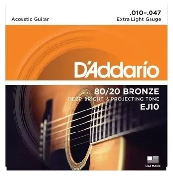 D'addario Encordoamento D'addario Violão Aço 0.010 Bronze 80/20 - EJ10