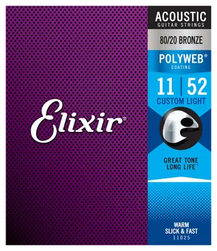 Elixir 11025 Polyweb Bronze Custom Light 011-052 Anti Rust Plain Steel. Saiten für Westerngitarren.