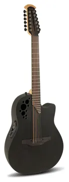 Ovation Elite 2058TX-5-G 12-Saiter Westerngitarre mit PU, Black Texture Top,