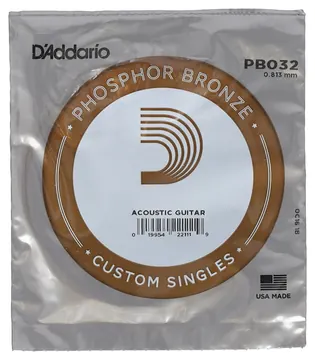 D'Addario PB032 Phosphor Bronze Wound Acoustic Guitar Single String, .032