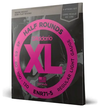 D'Addario ENR71-5 Half Round 5-String Bass Guitar Strings, Regular Light, 45-130, Long Scale